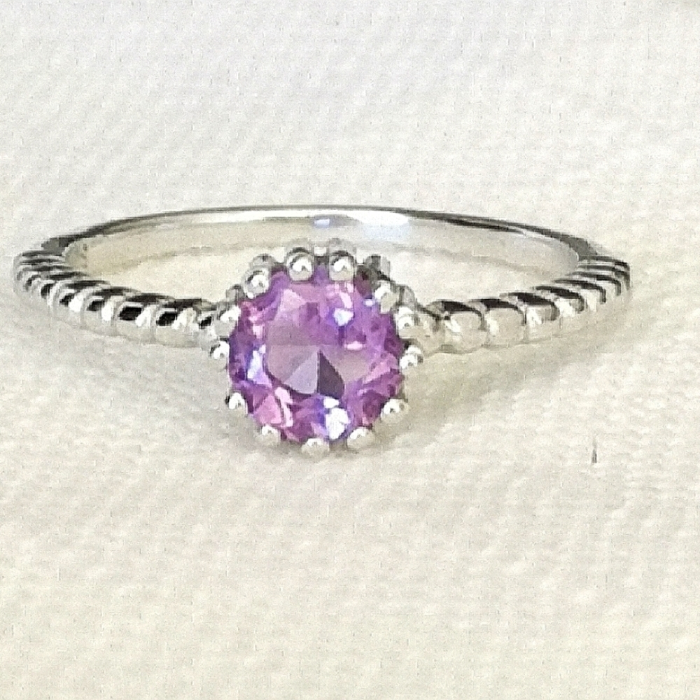 New Sterling Silver Lavender Amethyst Round Cut Ring Size 6
